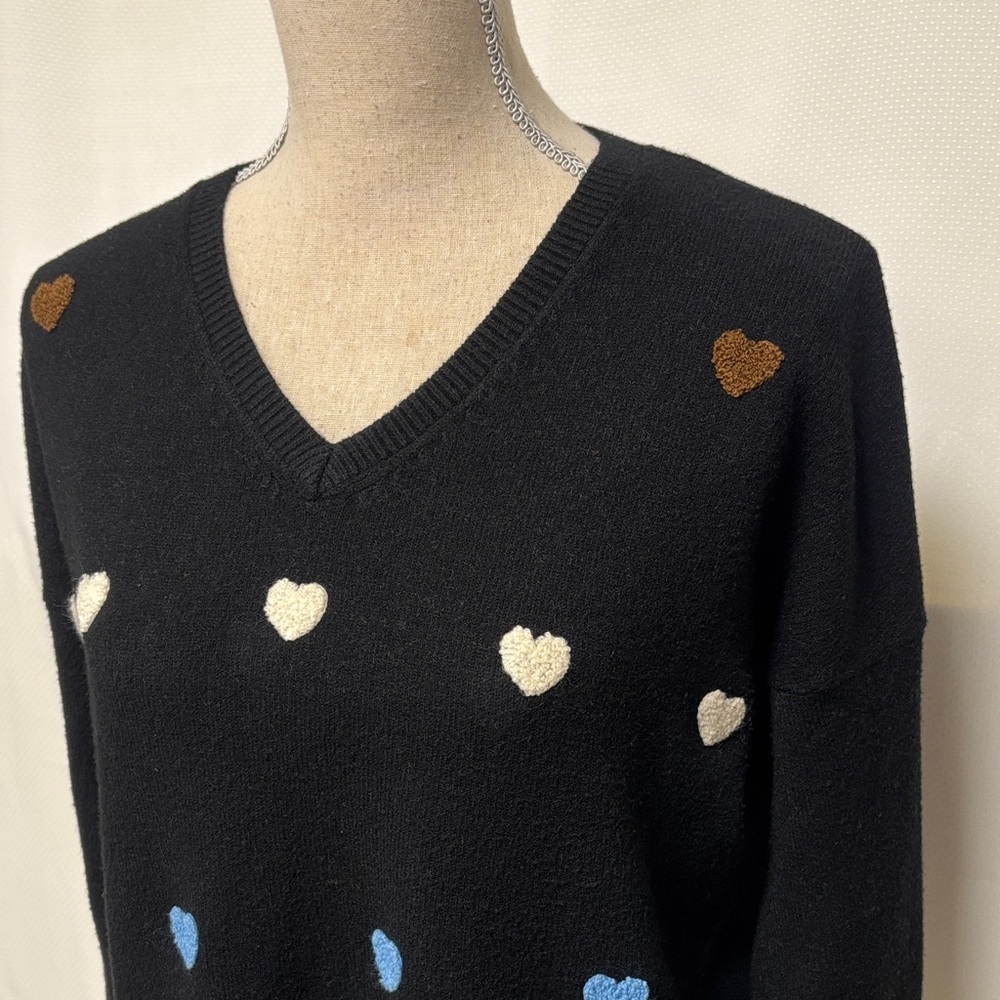 CHARLIE B Black V-Neck Sweater with Heart Accents - Picture 2 of 7